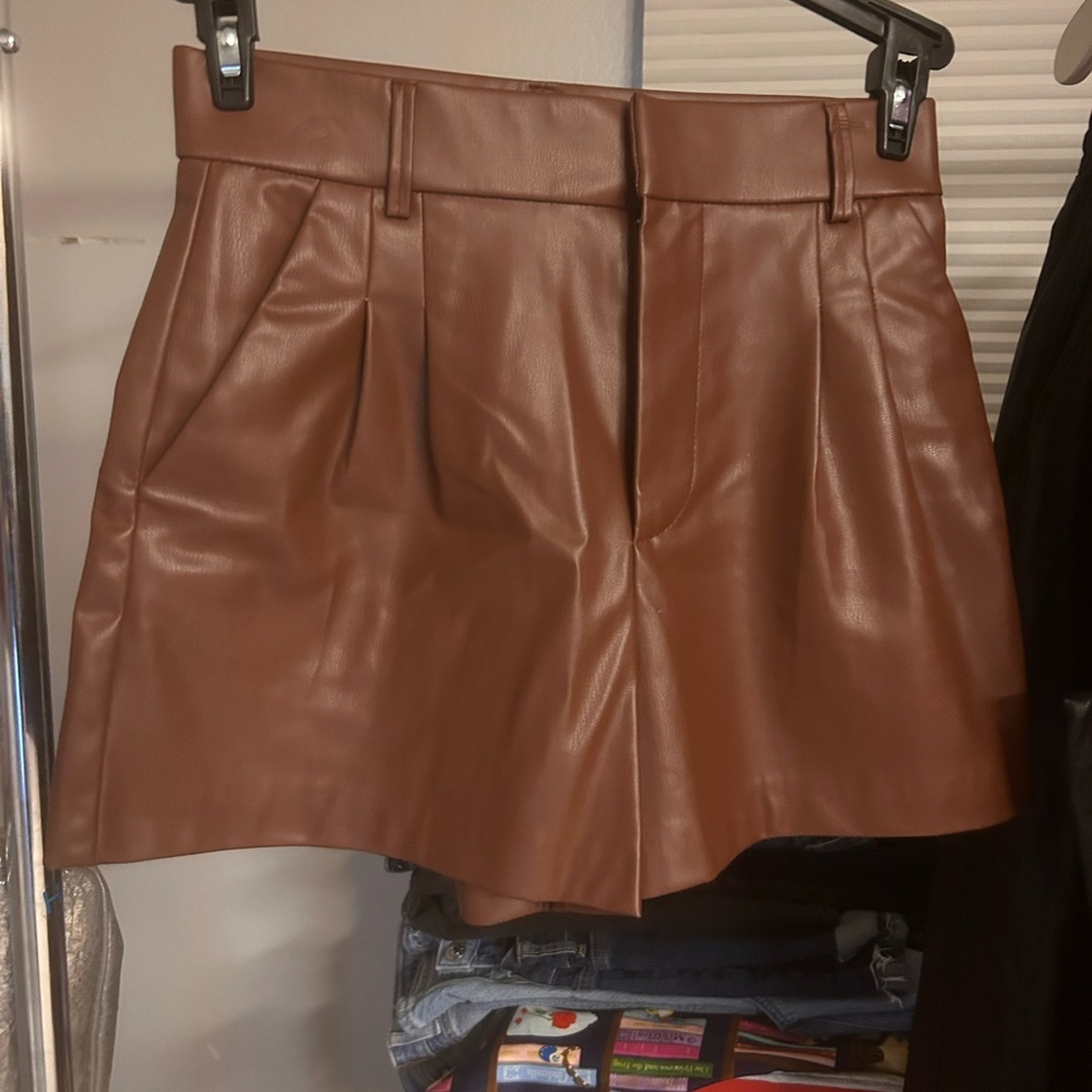 Zara Brown High Waist Leather Shorts